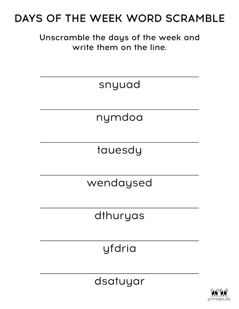 days of the week worksheet for first grade