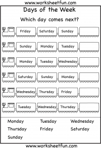 days of the week worksheet for first grade