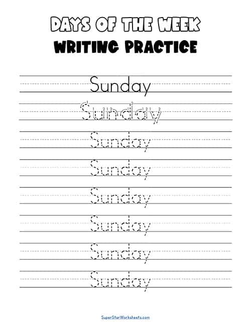 days of the week worksheet free