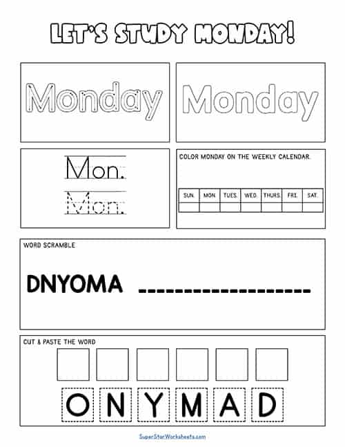 days of the week worksheet free