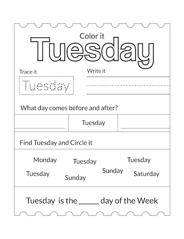 days of the week worksheet free