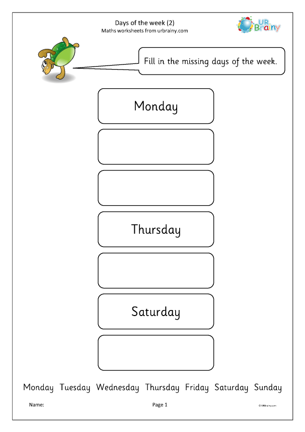 days of the week worksheet free