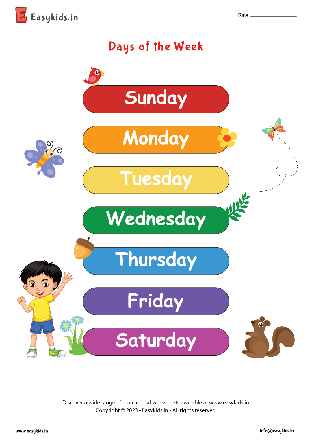 days of the week worksheet kindergarten