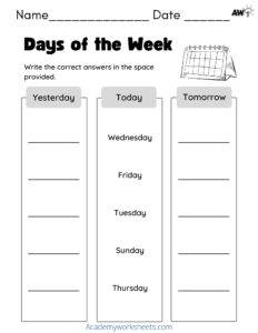 Days of the Week Worksheets PDF - Academy Worksheets