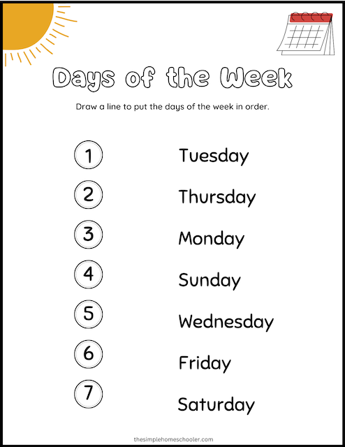 Free Days of the Week Worksheets for Kindergarten - The Simple ...