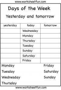 days of week worksheet