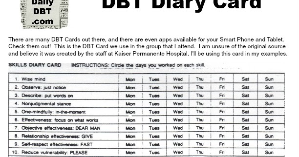 MyDailyDBT.com: Free Printable DBT Diary Card