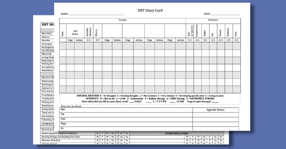 DBT Diary Card Template Mentally Fit Pro Worksheets Library