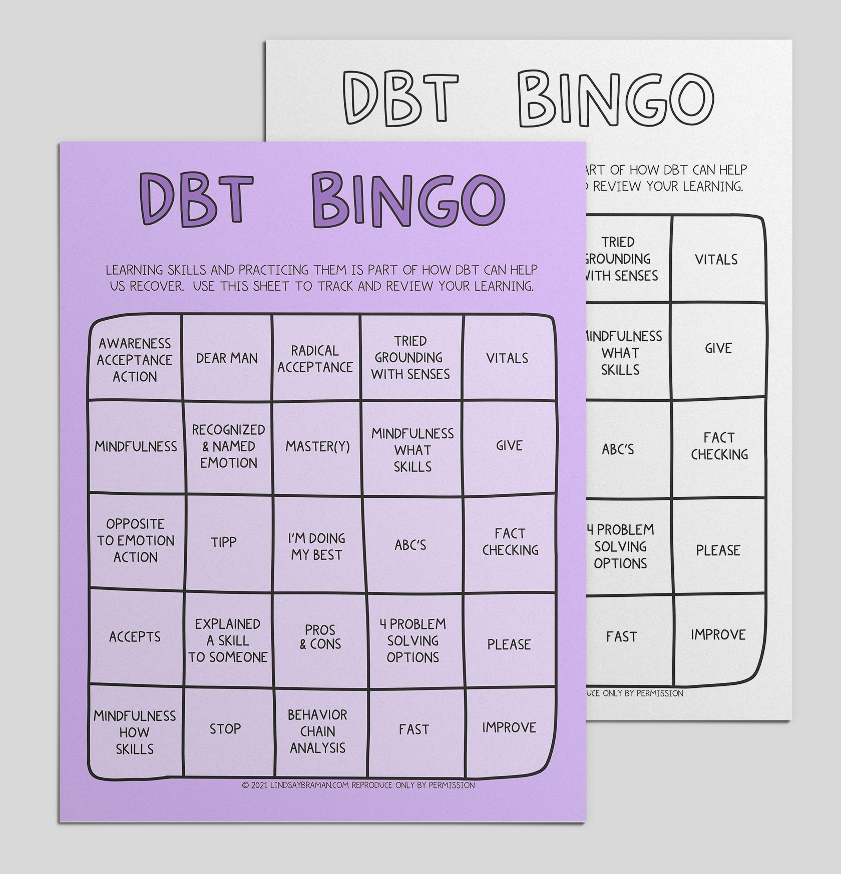 Printable PDF Download: DBT Bingo Card | Interactive Template for ...