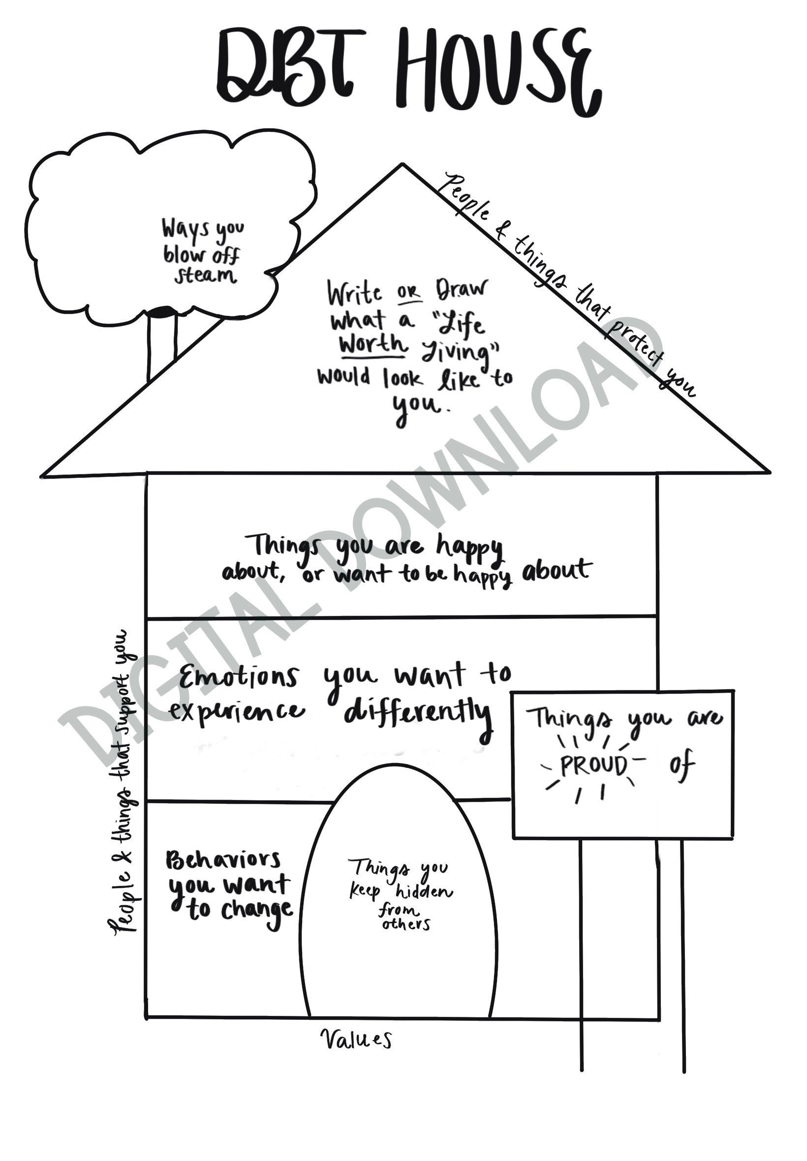 DBT House Worksheet With Instruction Page  