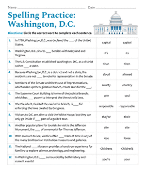 Spelling Practice: Washington, D.C. | Interactive Worksheet ...
