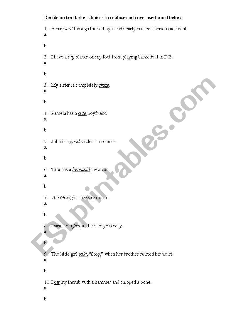 dead words worksheet