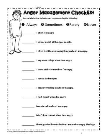 Checklist For Anger Worksheets