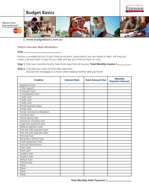 debt to income worksheet