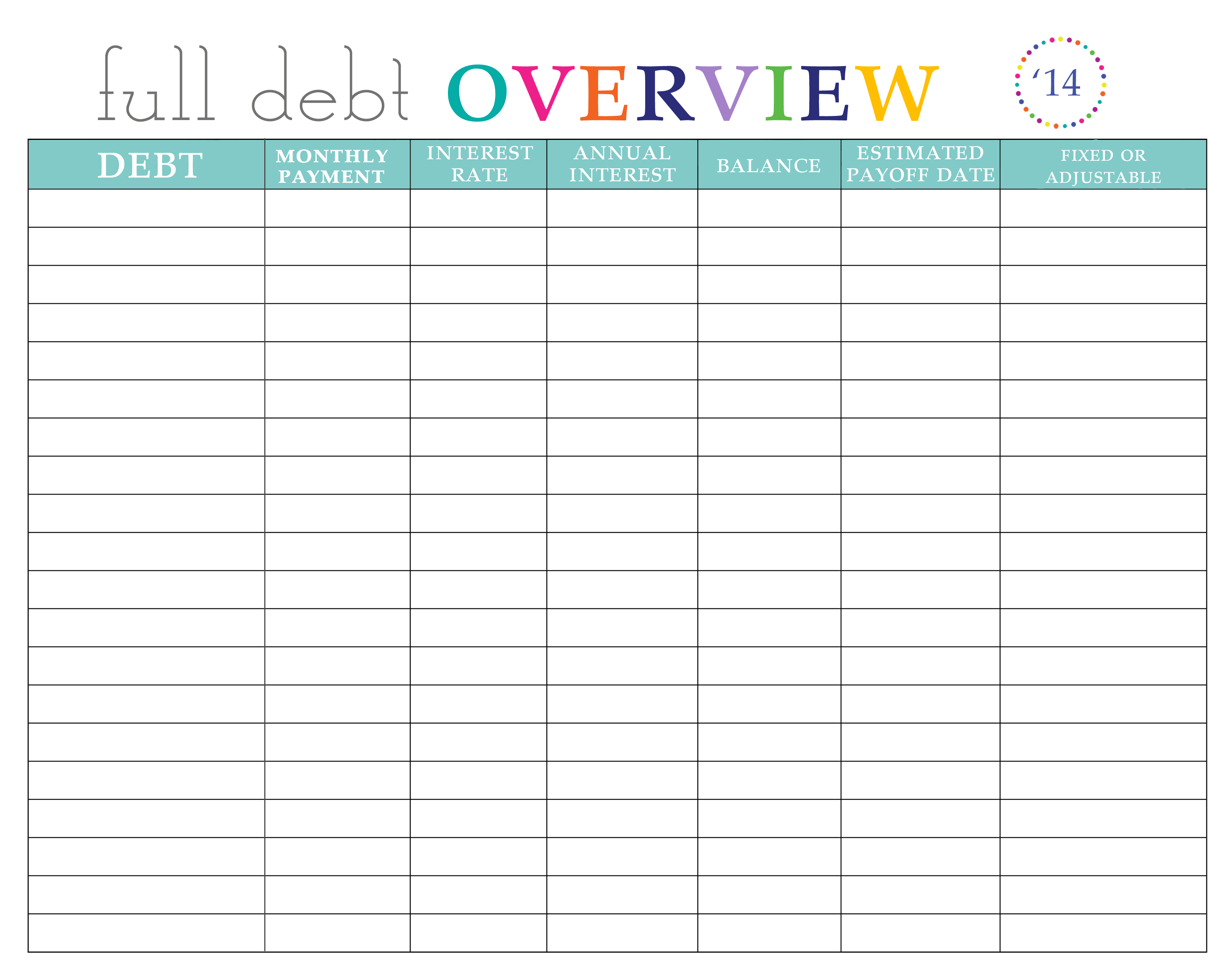 Paying off Debt Worksheets