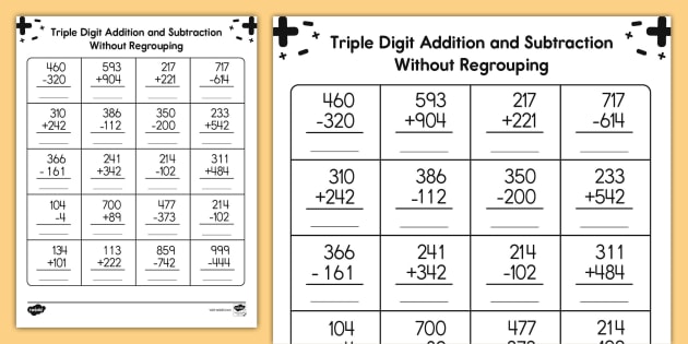 Mixed Triple Addition and Subtraction Without Regrouping
