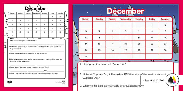 December Theme Christmas Preschool Worksheets