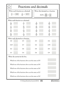Fractions and decimals | 4th grade Math Worksheet | GreatSchools
