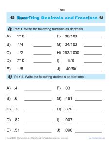 Rewriting Decimals and Fractions | Decimal Worksheets