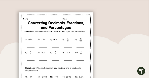 decimal and fractions worksheet