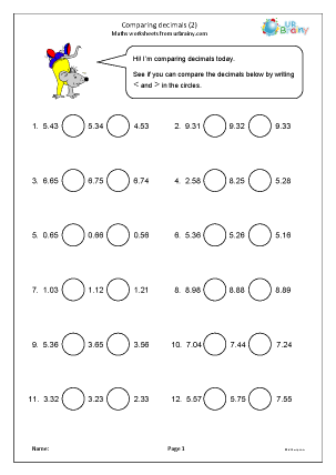 Comparing decimals (2) - Fraction and Decimal Worksheets for Year ...