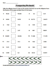Comparing Decimals Worksheets