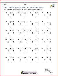 Decimal Multiplication Worksheet 5th Grade