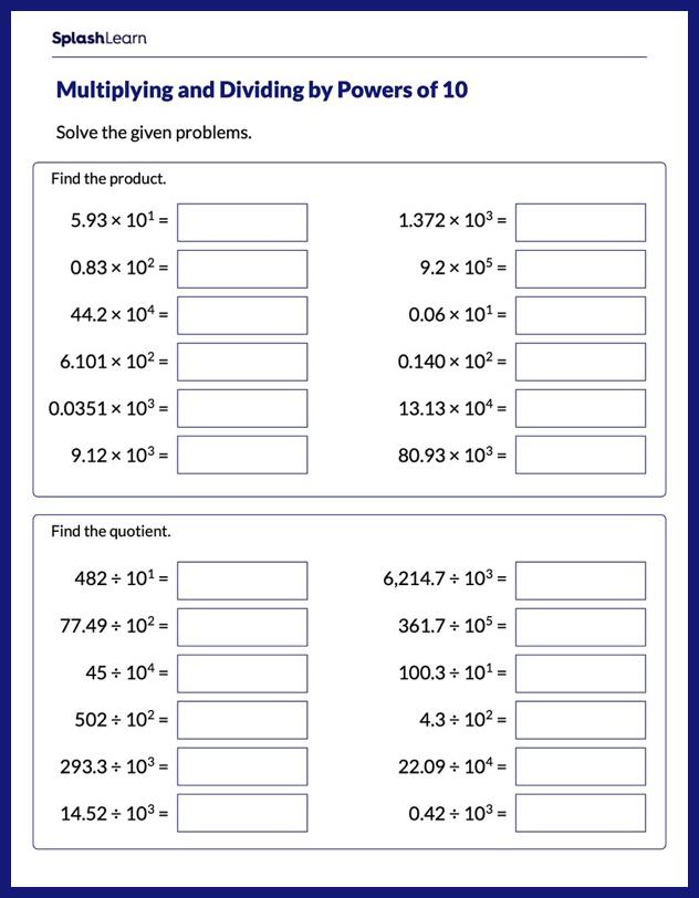 Multiplication and Division by Powers of 10 - Math Worksheets ...