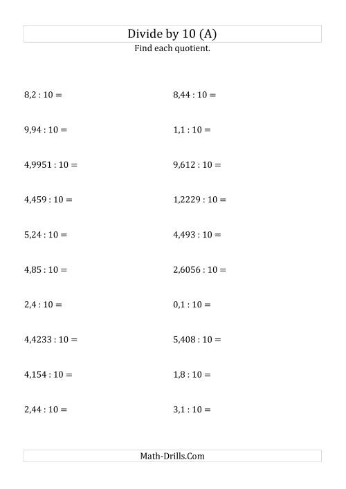 decimal division printables