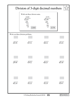 Division of 3-digit decimals | 5th grade Math Worksheet | GreatSchools