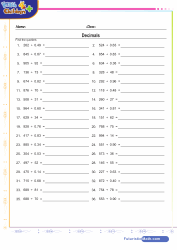 decimal division worksheet 7th grade