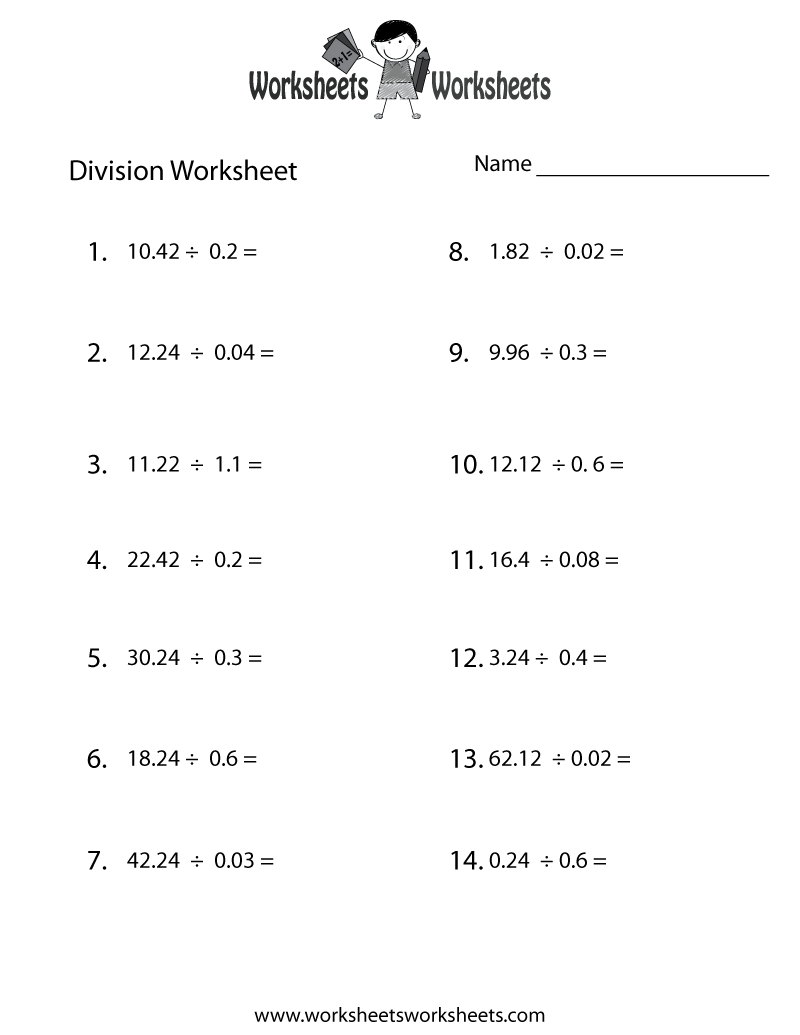 decimal division worksheet 7th grade