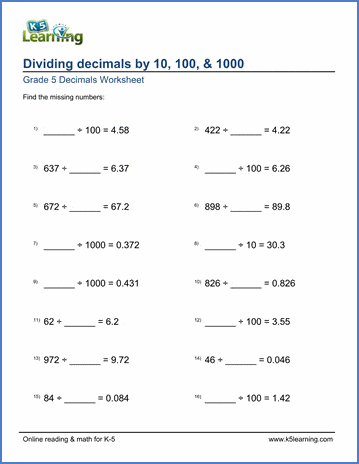 Decimal division worksheets | Worsheets library