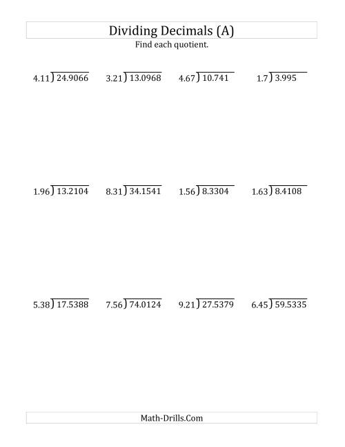 Dividing Decimals by 3-Digit Hundredths (A)