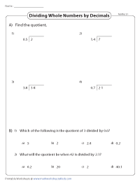 decimal division worksheet with numbers