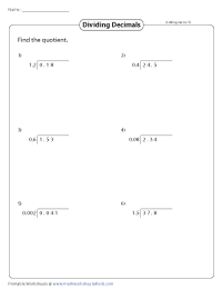 Dividing Decimals Worksheets