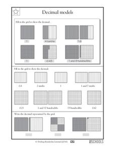 Decimal Models Worksheet for 4th - 5th Grade | Lesson Planet