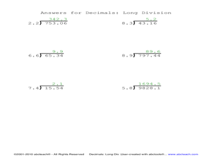 decimal long division worksheet