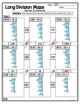 Long Division Decimal Dividend Maze Practice by Math With Ms Yi | TPT