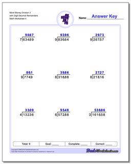 Long Division Worksheets: Division with Decimal Results