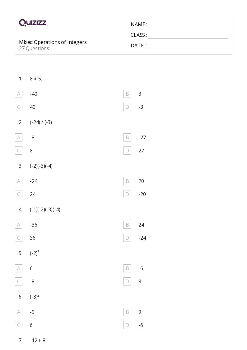 50+ Mixed Operations worksheets for 8th Year on Quizizz | Free ...