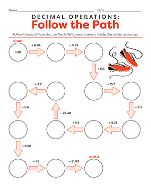 Decimal Operations: Follow the Path | Interactive Worksheet ...