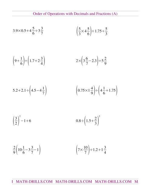Decimals and Fractions Mixed (A)