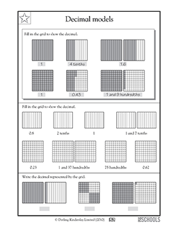 Decimal models | 4th grade Math Worksheet | GreatSchools