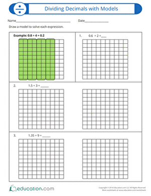 Dividing Decimals with Models | Worksheet 