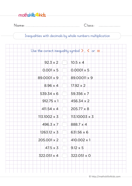 6th Grade math: Multiplying and dividing decimals worksheets