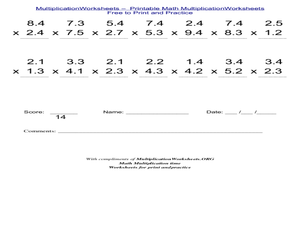 Multiply Decimals Numbers With 1 Decimal Place Worksheet for 3rd ...