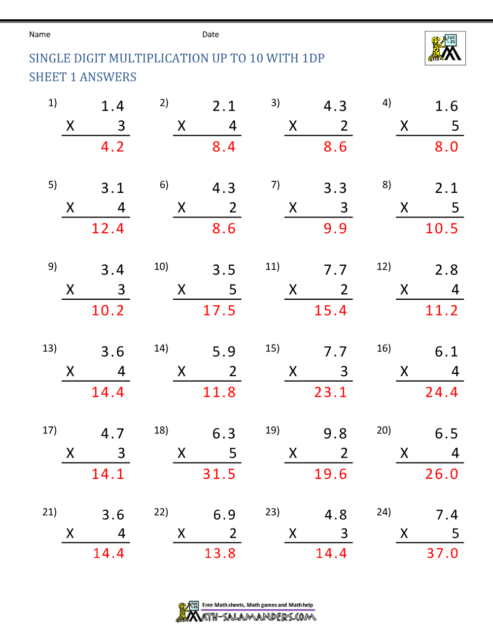 decimal multiplication worksheet 1