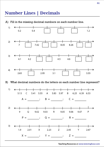 decimal on number line worksheet