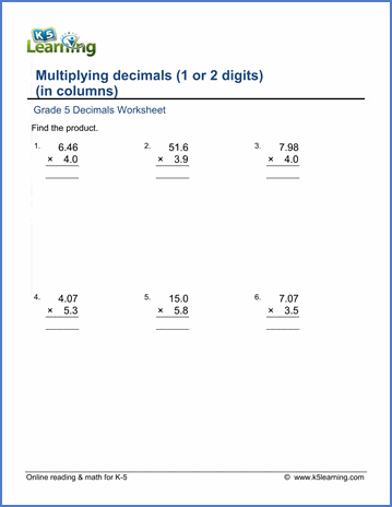 Multiplying decimals in columns worksheets | Worsheets library